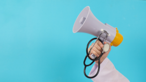 Stock image doctor holding megaphone