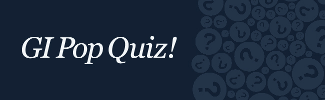 Dark blue patterned background with GI Pop Quiz! written on it