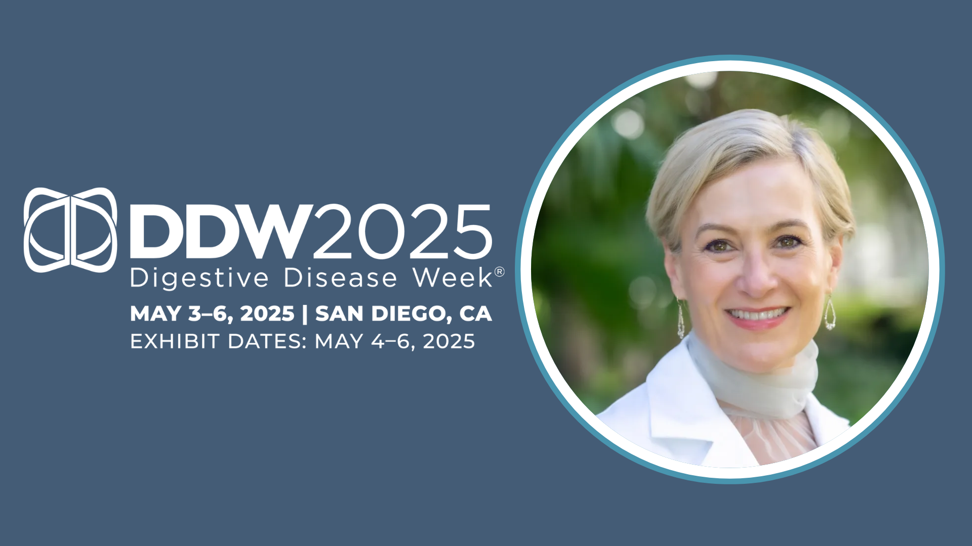 DDW 2025 logo and Dr. Abreu headshot.