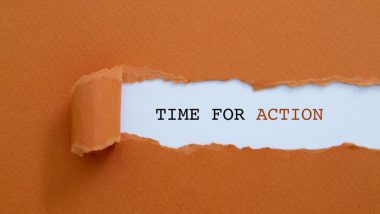 TIME FOR ACTION written under torn paper.