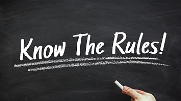 Graphic with chalkboard and text "Know the rules!"