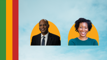 Black History Month graphic with Drs. John Carethers and Rachel Issaka headshots
