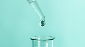 Expensive laboratory tests and analyzes. From pipette drops feces with symbol of money dollars into test tube Money and lab test