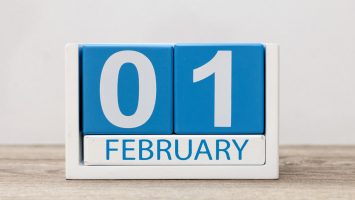 February 1st. Day 1 of month, calendar on white background. Winter time February 1st. Day 1 of month, calendar on white background. Winter time.