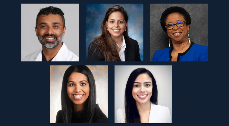 Headshots of Drs. Simon Mathews, Jana Al Hashash, Joan Culpepper-Morgan, Vijaya Rao and Shazia Siddique.