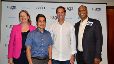 Group photo: AGA President-Elect Dr. Barbara Jung, Scott Lagasse, Dr. John Inadomi, and AGA President Dr. John Carethers