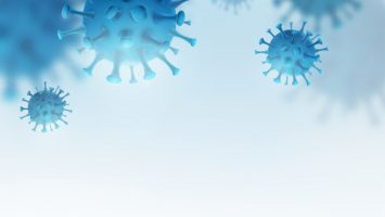 Virus, bacteria vector background. Cells disease outbreak. Coronavirus alert pattern. Microbiology medical concept for banner, poster or flyer with copy space at the down.